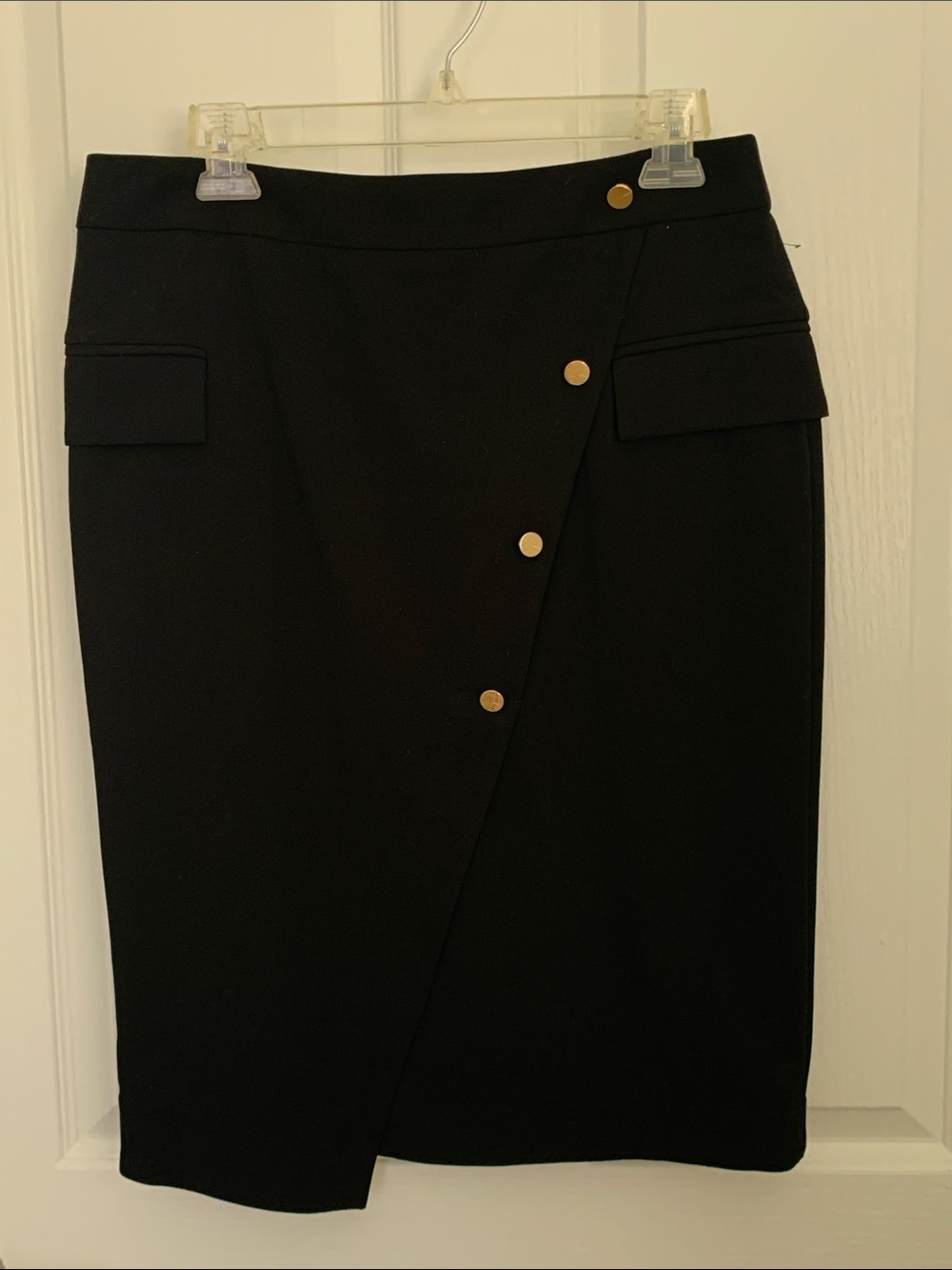 # 3/54 Dkny Black Pencil Skirt with Gold-Tone Button Detail